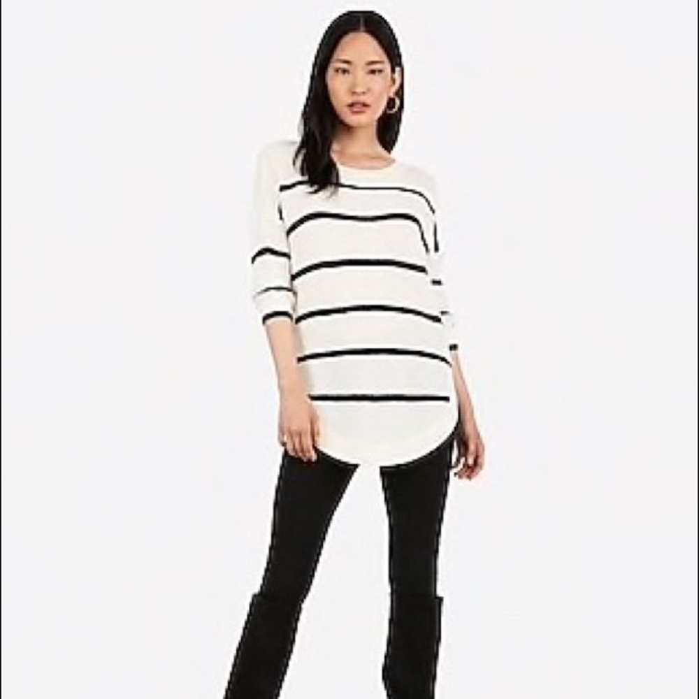 EXPRESS-Striped Bateau Neck Circle Hem Sweater